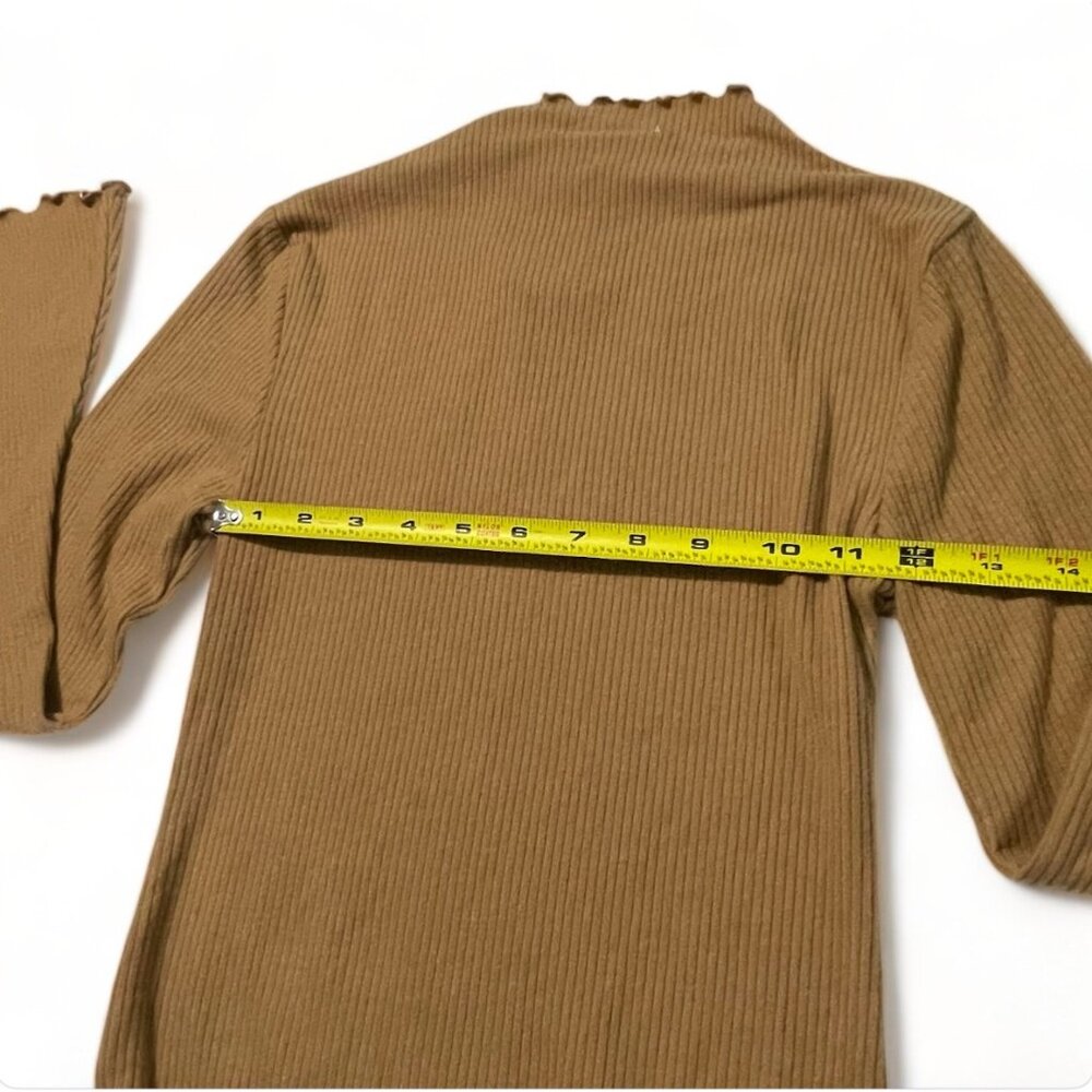 Just Polly Juniors' Long Bell-Sleeve Ribbed Bodysuit - Camel Tan, Size M, New - Picture 10 of 12